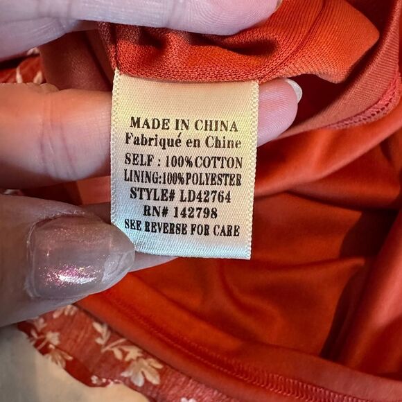 NWOT Love Riche Rust Color w/Floral Pattern Mini Dress, Tie Front, Size Medium - Picture 13 of 13